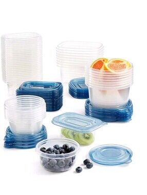 AR+COOK 100 pc Food Storage Container Set 50 Containers & 50 Lids Blue NIB
